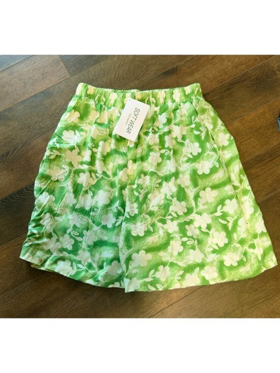 Softwear Pants - Vintage Soft Wear Shorts Large L Green Floral Rayon Elastic Waist Cottage NEW